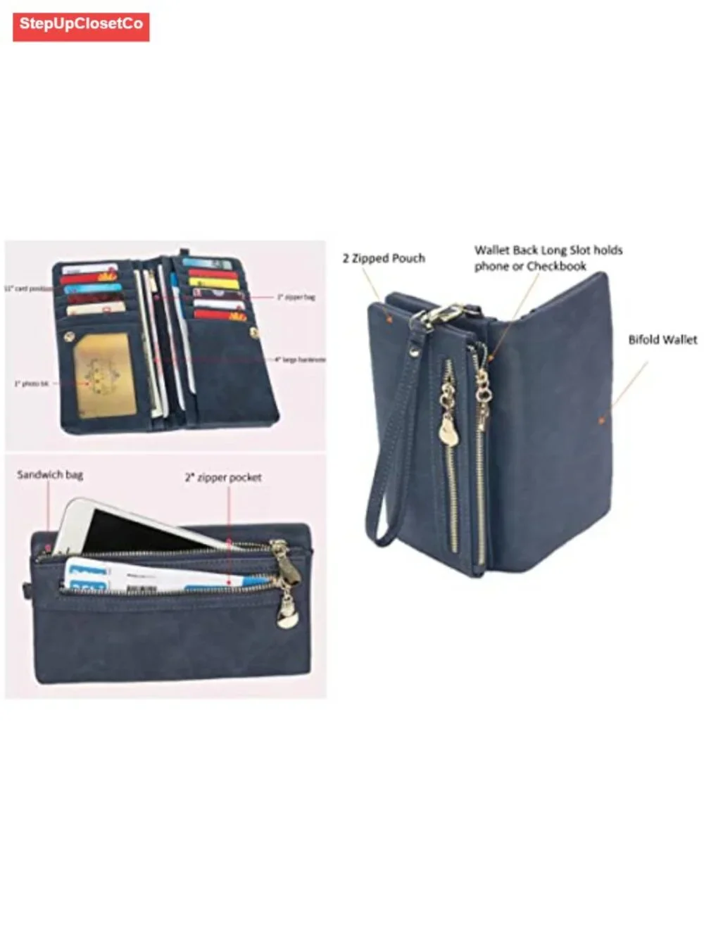 Soft Faux Leather Long Wallet Wristlet with Hand Strap Clutch for Women, Card